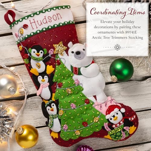 Bucilla Felt Applique 6 Piece Ornament Making Kit, Polar Pals, Perfect for DIY Arts and Crafts, 89752E