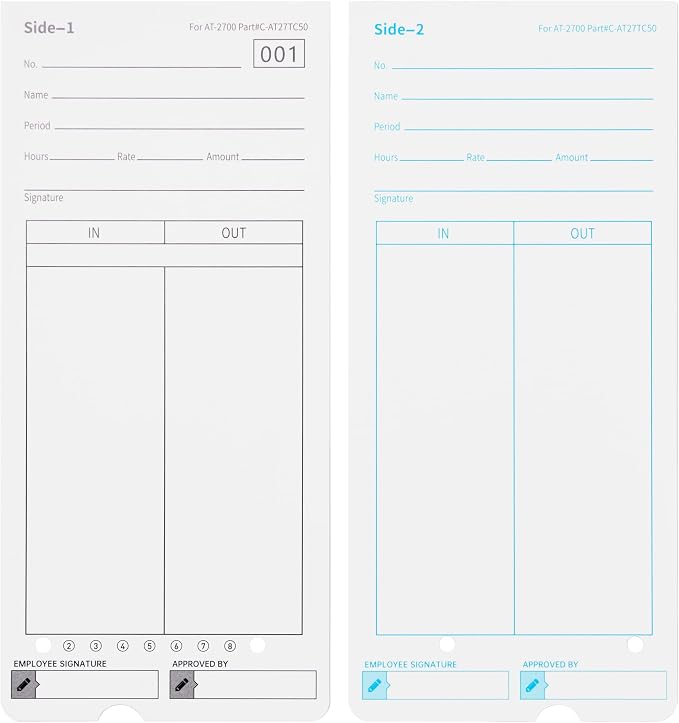 100 AT-2700 Time Cards Compatible with Allied Time USA AT-2700 Time Clock