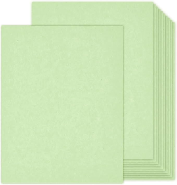 100 Sheets Green Parchment Cardstock Paper 8.5 x 11, 65lb Light Green Paper | Goefun 180 gsm Light Green Parchment Texture Sheets, Certificate Paper for Printing, Invitations, Menus, Crafts