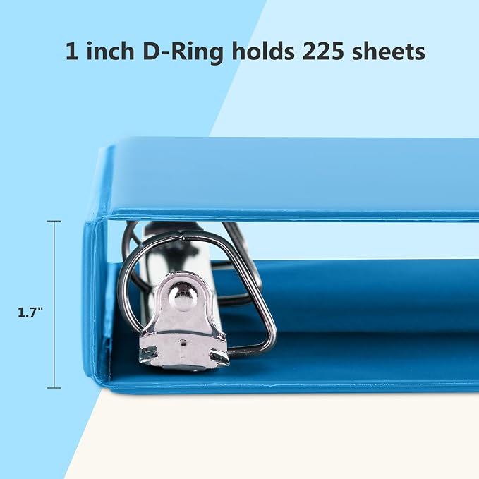 ViVin Durable 1 Inch D Ring Binders with 2 Pockets, 6 Pack, Assorted | 3 Ring Binders with Clear View Cover, Hold 225 Sheets of US Letter Size Paper, PVC-Free for Office, Home, School