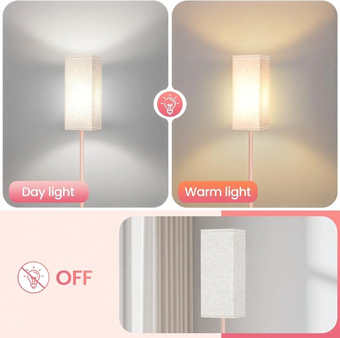 64.6" Floor Lamp, Pole Lamp with Foot Switch, Modern Standing Lamp Shade, Minimalist Freestanding Lamp (Bulb Not Included), for Living Room, Bedroom Office ETL Listed,Pink and Beige PE07LD05