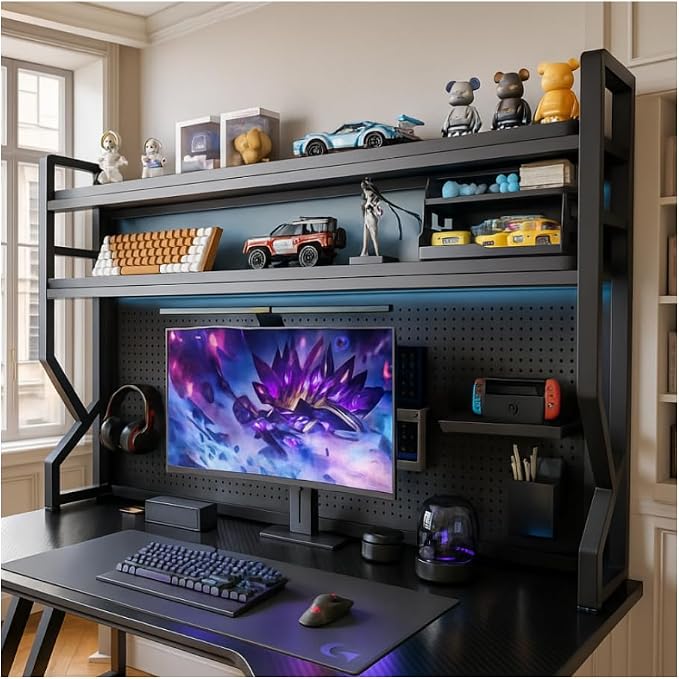 Desktop Bookshelf, Multi-Size pegboard Storage Organizer Rack, Dorm Desk Shelf, Desk Hutch, Desk top Storage Rack, Student Desktop Storage,Desk Shelves for top of des(Black, 53.1" Lx9.9 Wx39 H)