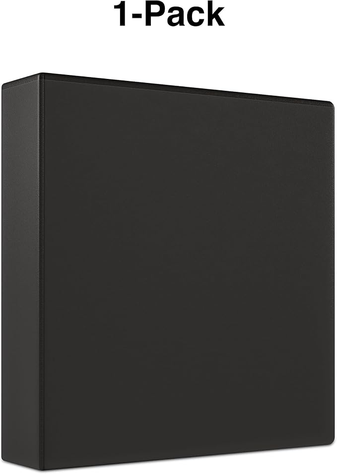 Staples Simply View Binder, 2" Round Ring, Black, Economy 3‑Ring Binder with Clear Overlay, Mid‑Capacity Organizer for School & Office
