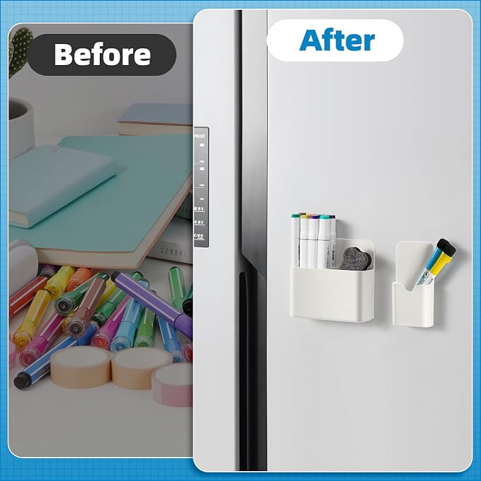 Magnetic Dry Erase Marker Holder, Magnetic Pen Holder Whiteboard Pen Holder Dry Erase Marker and Eraser Organizer,Powerful Neodymium Magnets 2 Pack (Magnetic holder-4pcs)