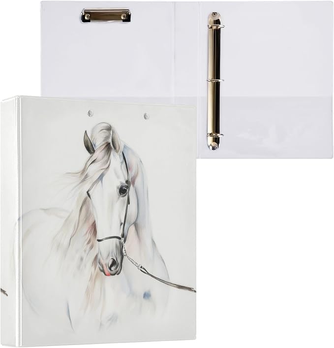 3 Ring Binder, White Horse File Folder Holds 200 Sheets File Storage for Women Men School Office Supplie