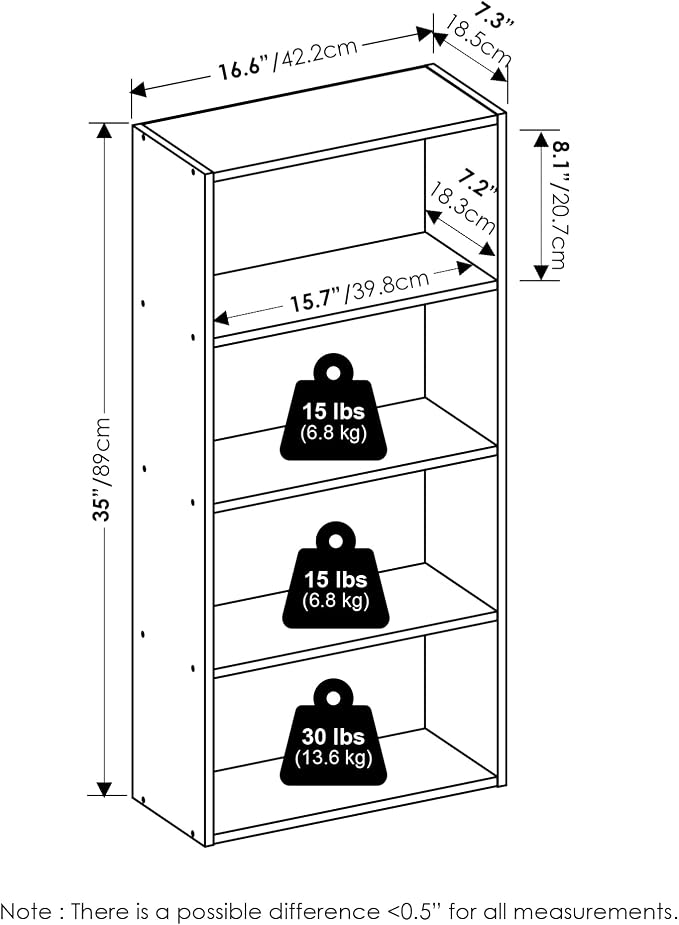 Furinno Basic DVD Shelf, 4-Tier CD Rack, Media Shelf, Espresso | 7 x 17 x 35, Open Shelf for DVD Blueray Game Disc, Storage Cabinets, for Living Room, Bedroom, Home Office