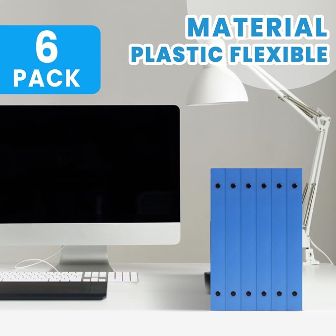 Henoyso 1 Inch 6 Pack Mini Clear View 3 Ring Binders for 5.5"x8.5",Blue | Holds 240 Sheets, Clear Front Covers, Flexible Plastic Binder Bulk, Three Round Rings, School Office Report Filing, Planners