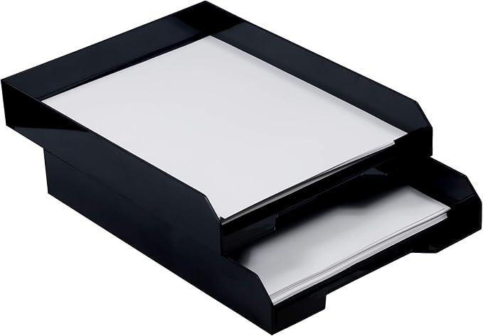 JAM PAPER Stackable Paper Trays - Black - Desktop Document, Letter, & File Organizer Tray - Sold Individually