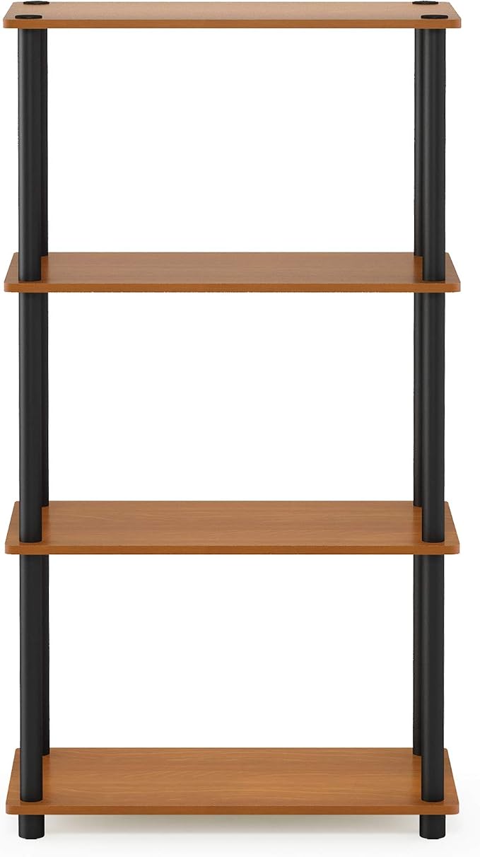 Furinno Turn-N-Tube Toolless 4-Tier Storage Shelves, Light Cherry | Wide Open Frame Book Shelf, Corner Shelf, for Organization, Living Room, Garage, Home Office