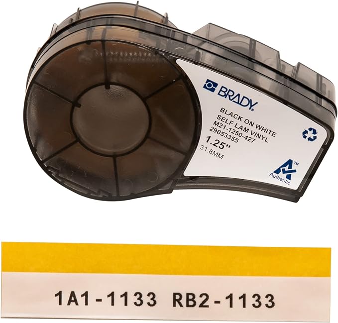 Brady Authentic (M21-1250-427) Self-Laminating Wire Wrap for Control and Electrical Panels, Datacom Cable, Black on White- For M210, M210-LAB, M211, BMP21-PLUS and BMP21-LAB Printers, 1.25" W 14' L