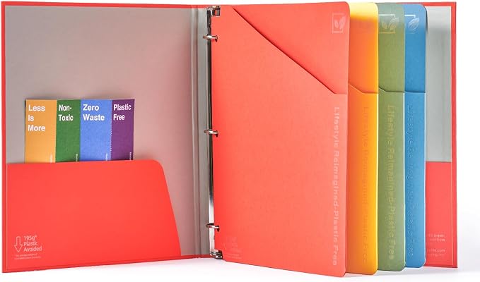 1 Inch 3 Ring Binder with Dividers with Pockets, Plastic-Free Binder Organizer Students School Office Supplies