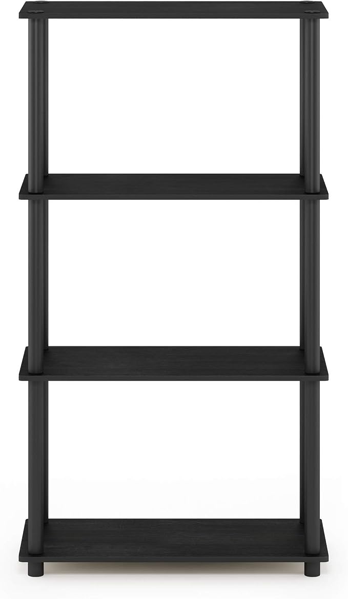 Furinno Turn-N-Tube Toolless 4-Tier Storage Shelves, Americano | Wide Open Frame Book Shelf, Corner Shelf, for Organization, Living Room, Garage, Home Office