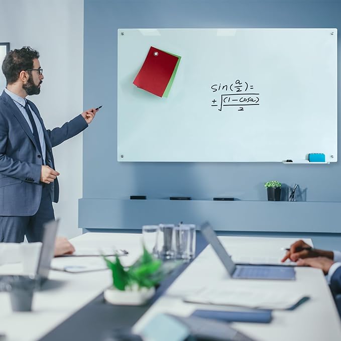 Magnetic Glass Dry Erase Board 36"x60" Glass Whiteboard 36"x60" Wall Mounted White Glassboard Frameless Writing GlassBoard for Office School Home Shop