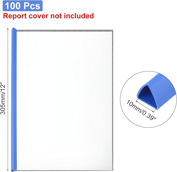 PATIKIL 100Pcs Binding Bars, 10mm Binding Bars Slide Grip 70 Sheets Capacity A4 Size Report Binder Triangle Presentation Binder for Report Cover Resume, Blue
