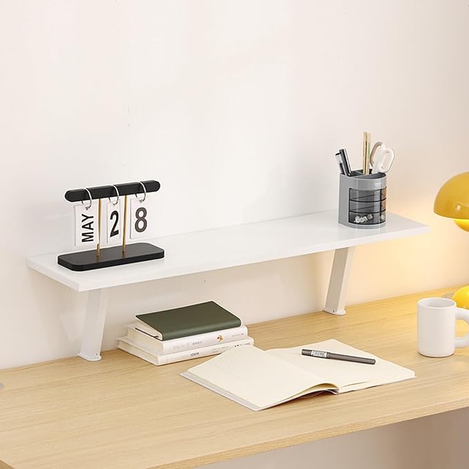 23.6x7.8in Clamp on Desk Shelf, Adjustable Desktop Organizer Extension Bookshelf Above Storage Rack Accessories Space Saving for Home Office Organization, White