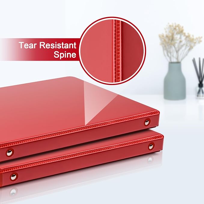 COMIX Sturdy 0.5 Inch 3 Ring Binder with Clear View Cover | 0.5"Heavy Duty Round Ring,PVC-Free Board,Holds 100 Letter Sheets,Wholesale for Offices & Classrooms,6 Pack (Red)