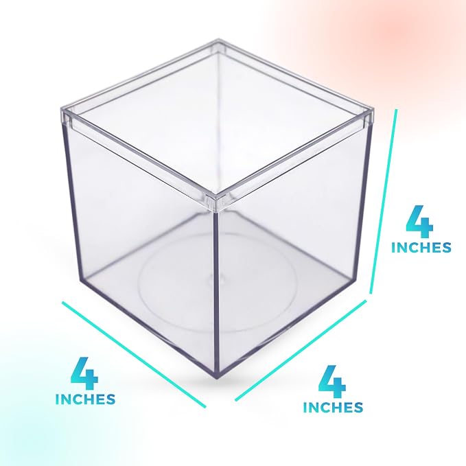 25-Pk Clear Acrylic Boxes with Lids, 4x4x4in, Candy, Party Favors & Gifts | Clear 4x4x4in boxes for candy gifts & party favors, ornaments & collectibles. BPA-free, made in USA.