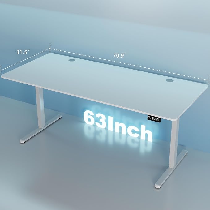 Shintenchi Standing Desk, 71x31 Inch Height Adjustable Electric Sit Stand up Desk, Ergonomic Rising Computer Table, Modern Lift Gaming Desk Workstation for Home Office, White