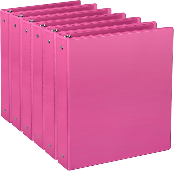 CIXILDTS 3 Ring Binders, Standard Round Ring Binder Fit Letter Size Paper, Presentation 1-Inch Binders, 6-Pack, Pink