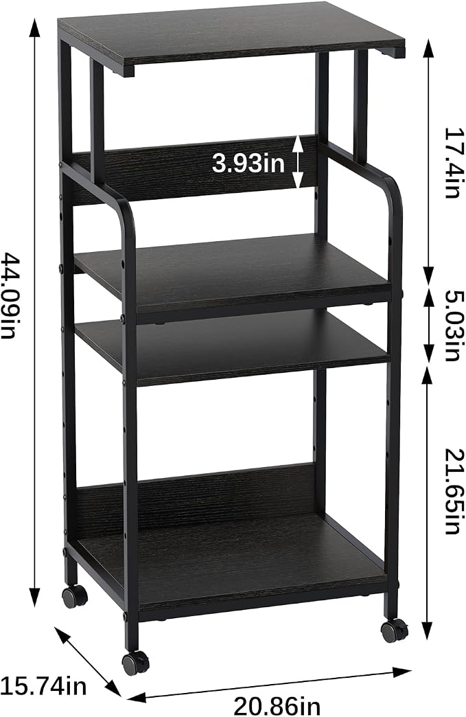 Arbuxzuy 4 Tier Stand with Storage Shelf, Tall Mobile Printer Table for Home Office, Adjustable Stands for Heat Press Scanner Fax (Black)
