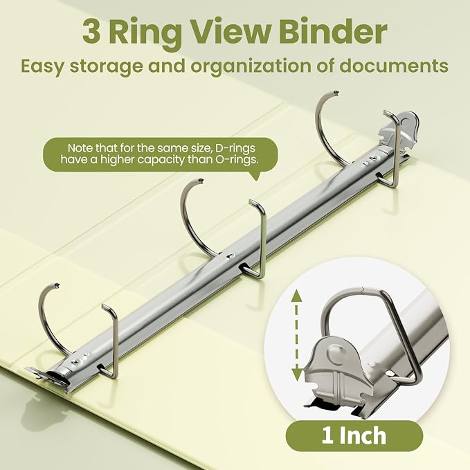 SUNEE 3 Ring Binder 1 Inch D Ring, Clear View Binder Three Ring PVC-Free (Fit 8.5x11 Inches) for School or Office Supplies, Yellow, 1 Pack