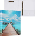 SPRIPORT Pier Over Ocean Sea 1.5 Inch 3 Ring Binder Holds 200 Sheets for Office Supplies Durable PVC Round Ring Binder with Interior Clear Pockets Clipboard Binder for Home Work Woman Man