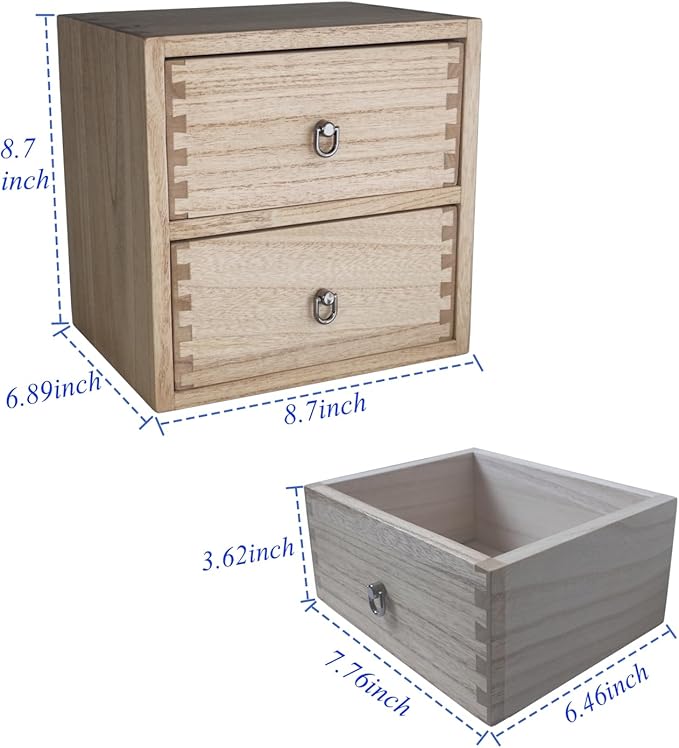 DDYURI Wooden Desktop Drawer Organizer Box 2-Tier Tabletop Cabinet Storage Organization for Makeup Dressing Table Light Brown