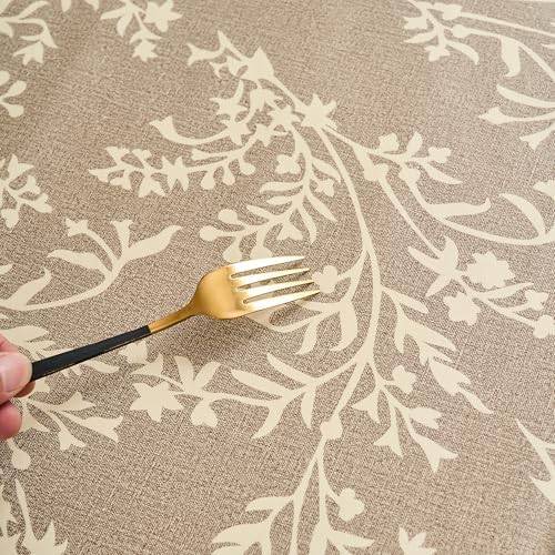 LIBERECOO Vinyl Tablecloth with Flannel Backing –Indigo Botanical Charm, Waterproof, Wipeable, Durable Table Cover – 4 Colors
