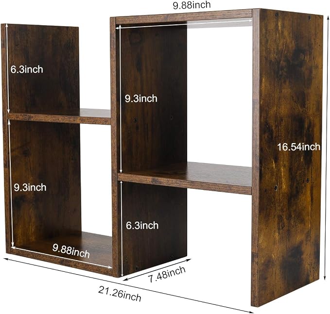 Desktop Shelf Freestanding Wooden Small Bookshelf Desk Supplies Organizers and Accessories Storage Display Rack Office Dorm Decor for Women, Antique Brown