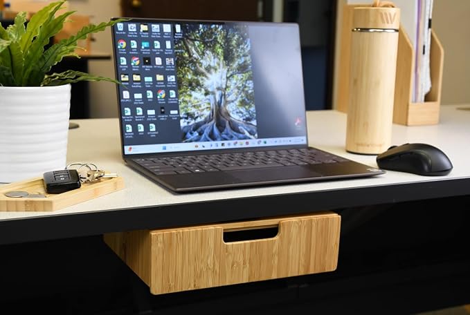 MobileVision Bamboo Mountable Drawer for Under Desk, Office Supply Storage for Pens Pencils Paper & More 9.5 x 7.5 x 2.5 INCHES (Inner Drawer Height: 1.25 IN)