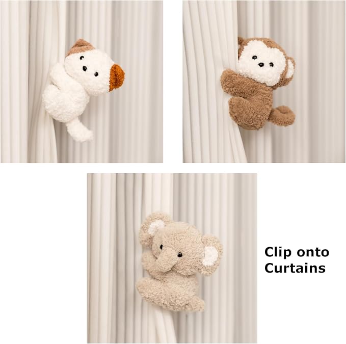 Cute Animal Plush Gift Set-Penguin Wrist Rest & 3 mini Plush Clips(Monkey,Dog,Elephant) Kawaii Cozy Desk Decor for Office, Study, Home,Gift Box Included