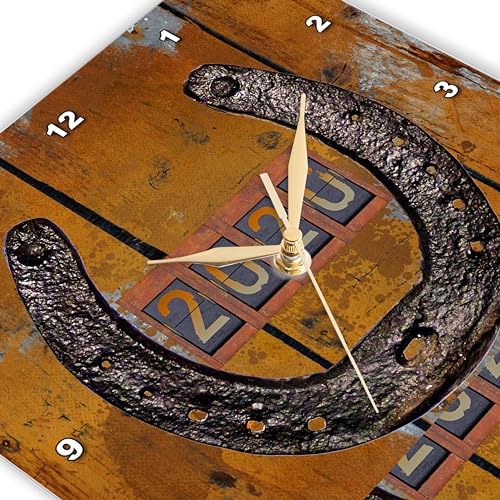 3dRose Wall Clock Silent - 10 inch - Imago of Rustic Horseshoe on Wooden Wall, 2020 New Year - New Years Design