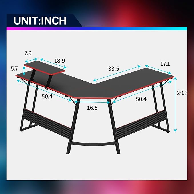 FDW L Shaped 51 Inch Gaming Desk,Corner Computer Desk,PC Gaming Desk,Writing Workstation with Large Monitor Stand for Home Office,Black