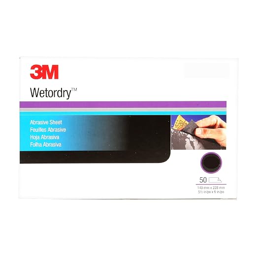 3M Wetordry Abrasive Sheet, 434Q, 02621, 1000+ Grit, 5 1/2 in x 9 in, Pack of 50 Heavy Duty Sandpaper Sheets for Auto Sanding, Metal Sanding, Finishing, Paint Prep (Pack of 5)