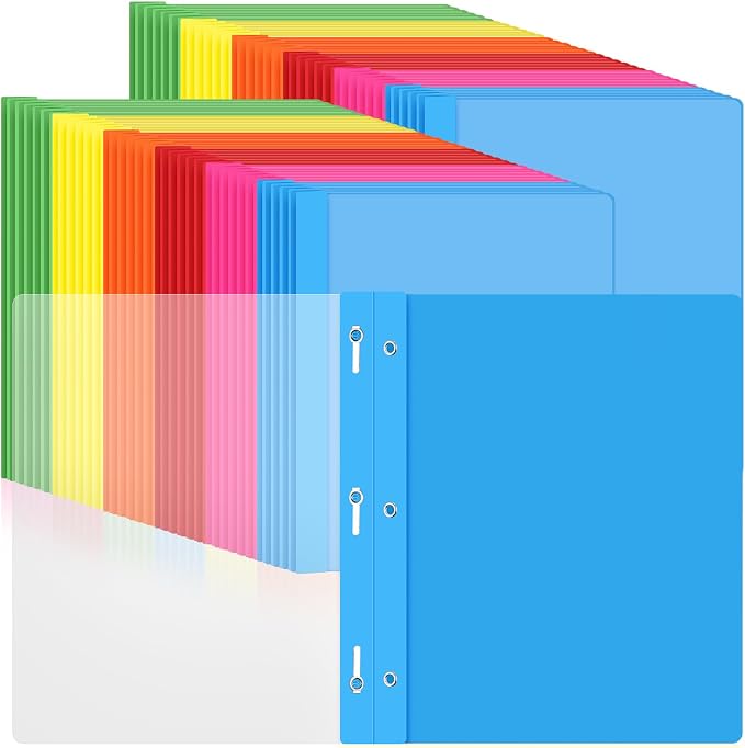 Feifeiya 120 Pack Plastic Report Covers with 3 Prongs Presentation Folders Bulk, 100 Sheet Capacity, Clear Front Report Covers for Presentation Document Paper School Office Supplies (Multicolor)