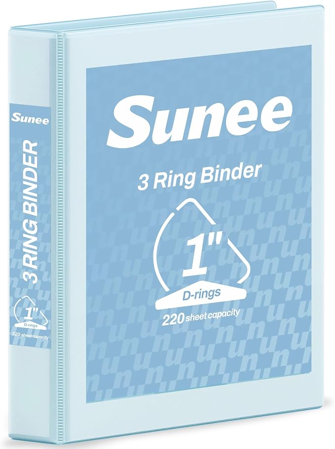 SUNEE 3 Ring Binder 1 Inch D Ring, Clear View Binder Three Ring PVC-Free (Fit 8.5x11 Inches) for School or Office Supplies, Pastel Blue, 1 Pack