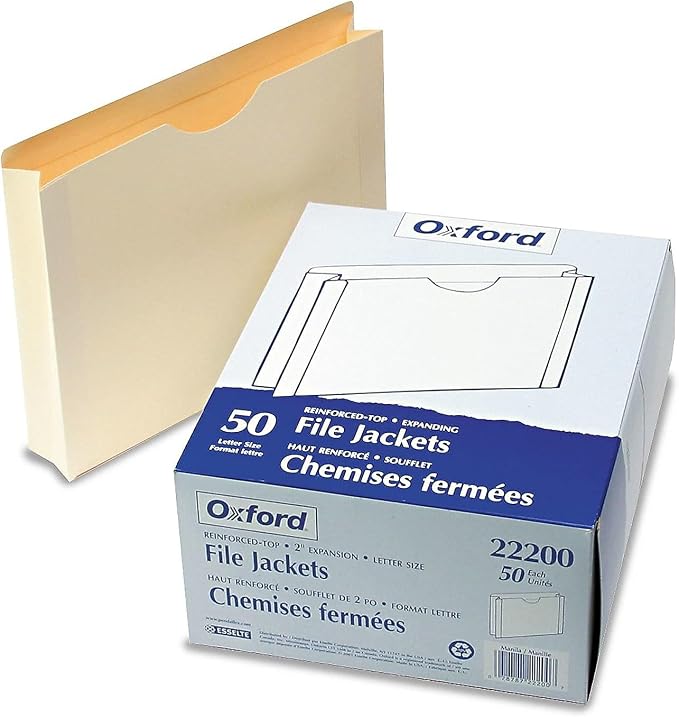 Pendaflex File Jackets, Letter Size, Manila, 2" Expansion, Reinforced Straight-Cut Tabs with Thumb Cut, 50 per Box (22200EE), Beige