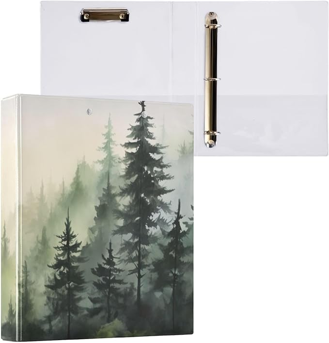 3 Ring Binder with Mountain Forests Design - 1.5 Inch Heavy Duty Three-Ring Binder with 2 Pockets, Round Rings for Office Supplies (Letter Size)