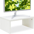 TEAMIX White Monitor Stand - 6.7 inch Tall, Wood Riser, Desk Organization | Laptop/Printer/Computer Stand, Extra Storage Underneath, Minimalist, Modern Design, Smooth White Finish, for Home Office
