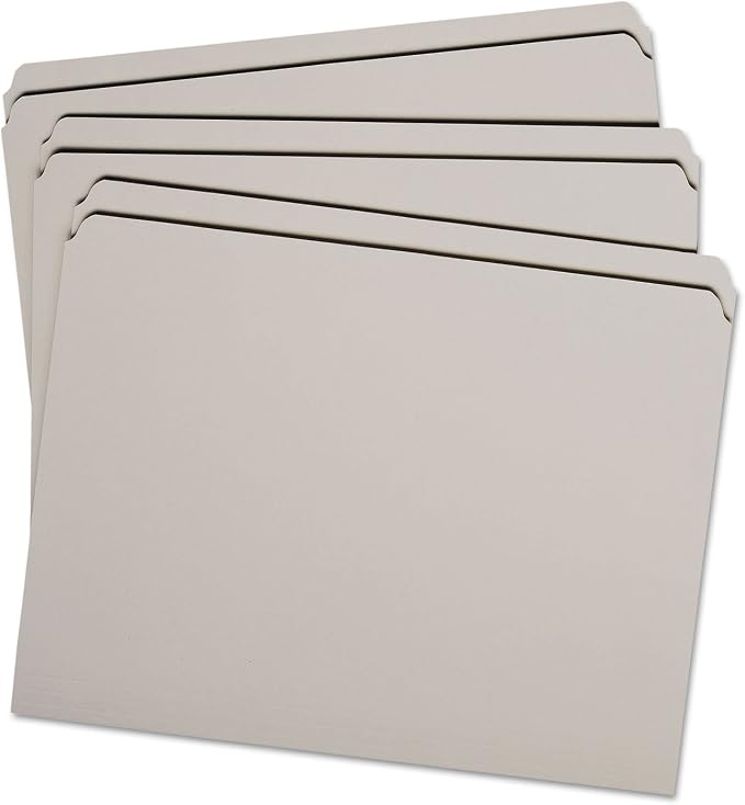 Smead File Folder, Reinforced Straight-Cut Tab, Letter Size, Gray, 100 per Box (12310)