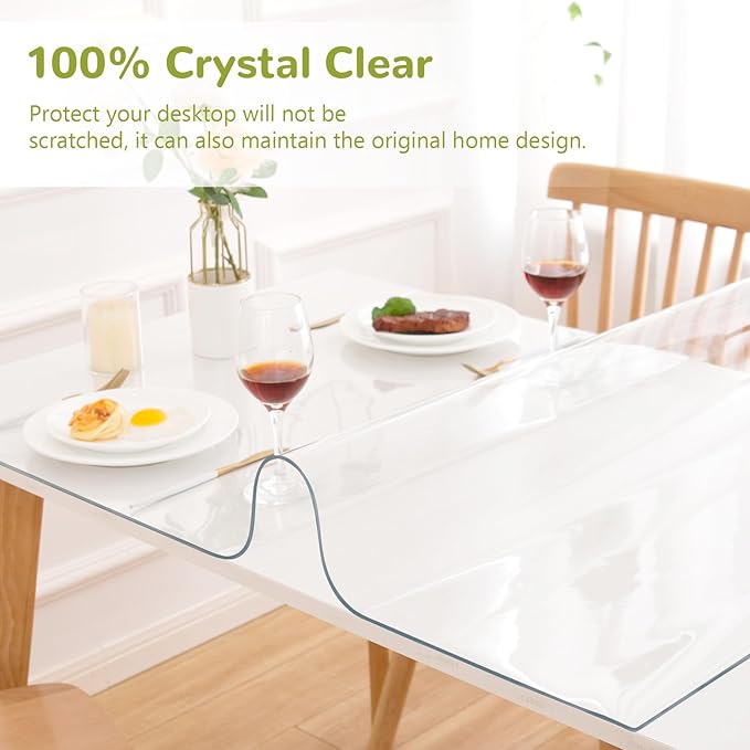 Eisdroma 38 x 61 Inch Clear Table Cover Protector, Clear Table Protector for Dining Room Table, 1.5mm Plastic Table Cover, Waterproof Table Pad for Kitchen, Office
