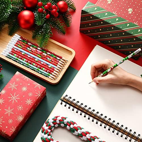 Yexiya 96 Pcs Christmas Pencils Wood with Erasers 12 Designs Bulk