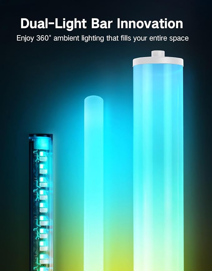 OUTON LED Floor Lamp with Remote & APP Control, 1500LM Ultra Bright Tall Standing Lamp, 16 Million Colors, 32 Scene Modes & Music Sync, Modern Corner Lamps for Living Room, Bedroom, Gaming, White
