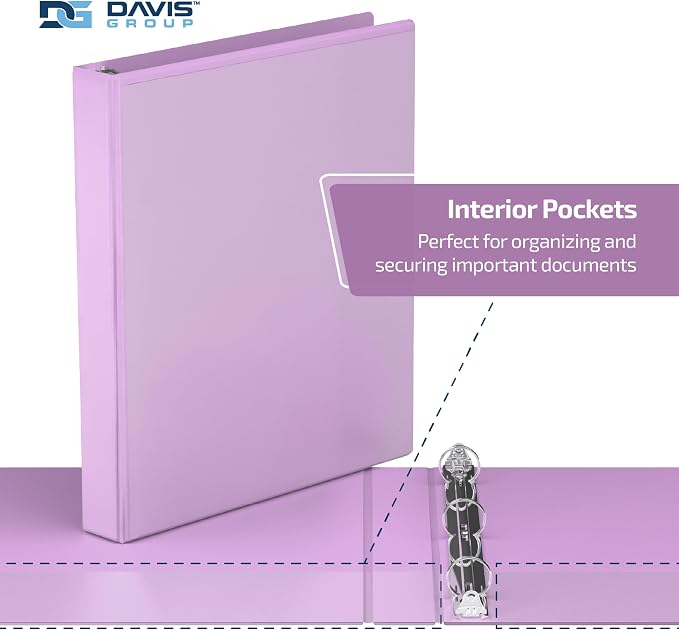 Pack of 6 Premium View Binders, Ring Binders with Clear-View Cover and Interior Pockets, Pastel Color Options, 1 Inch, Lavender