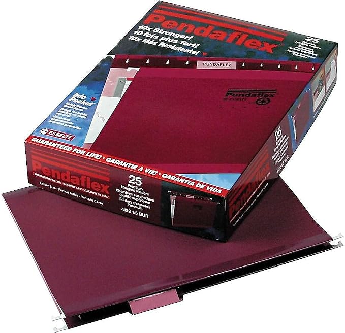 Pendaflex Reinforced Hanging Folders, Letter Size, Burgundy, 1/5 Cut, 25/BX (4152 1/5 BUR)
