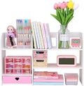 Cute Bookshelves Cute Bookshelf for Desk Kawaii Desk Organizer with Drawer Office Desk Organizers and Accessories Storage Home Decor Display (Pink)