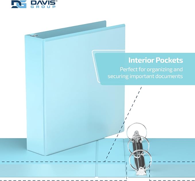 Pack of 6 Premium View Binders, Ring Binders with Clear-View Cover and Interior Pockets, Pastel Color Options, 2 Inch, Aqua