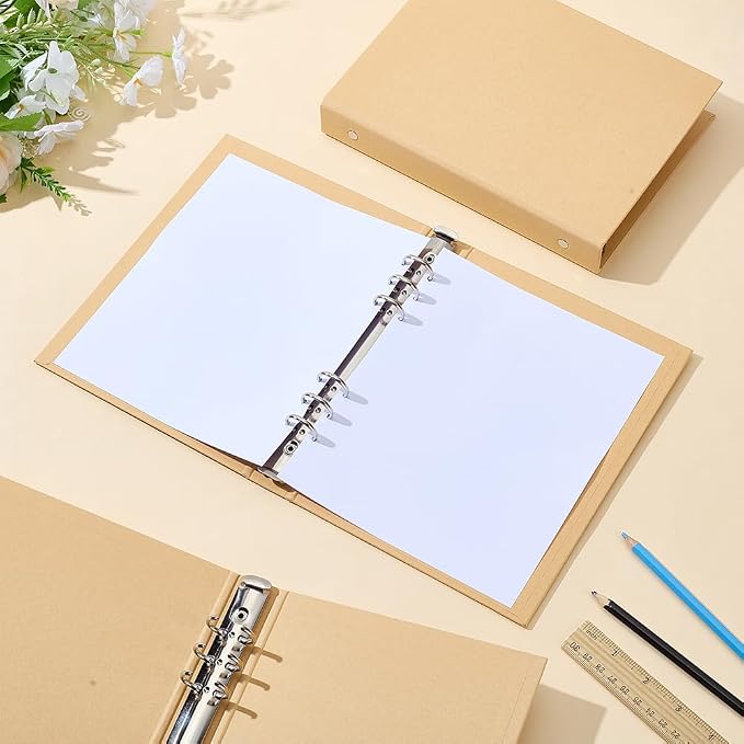 WEBEEDY 3 Pcs A5 Kraft Paper Hardcover 6 Ring Binders, Refillable Planner Journal Notebook Cover Protector for A5 Inserted Sheets Office Meeting Travel Stationery Supplies,6.7 x 9.1 inch / 17 x 23 cm