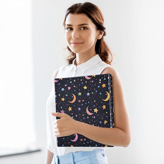 Star Moon Black 3 Ring Binder with 2 Interior Pockets 1.5 inch Binders 3 Ring Heavy Duty Fit 8.5" x 11" Letter Size for Office School, 2 Pack