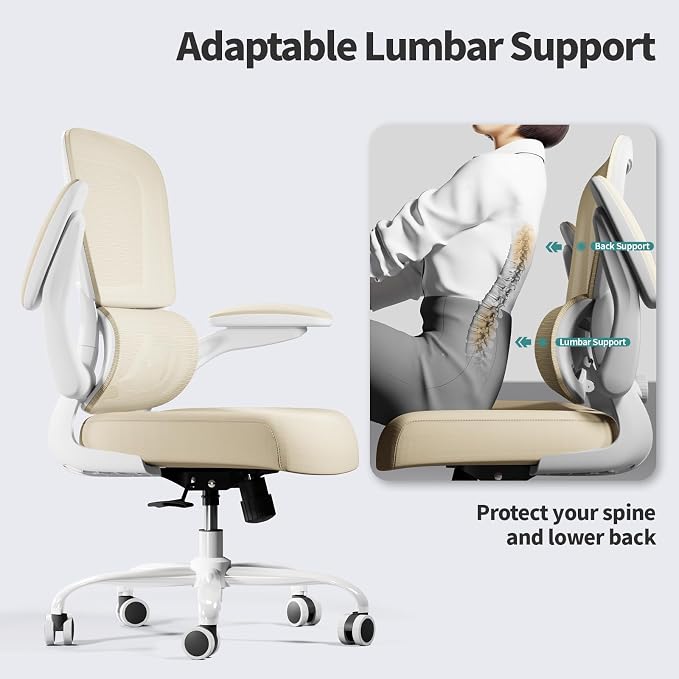 TRALT Office Chair Ergonomic Desk Chair - Gaming Chair with Lumbar Support | 330 LBS Home Office Desk Chairs with Headrest, Reading Chair with Flip-up Armrests, Comfortable Computer Chairs (1, Greige)